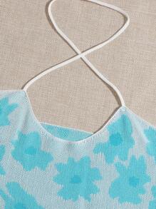 SHEIN Unity Top De Punto Con Diseño Floral Y Tirantes Cruzados En El Cuello - Azul - Ver 5