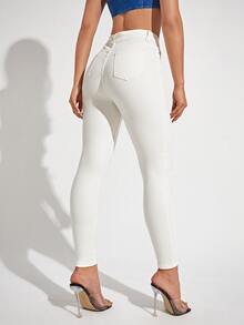 Jeans ajustados con cremallera con diseño de desgarro - Blanco - Ver 2