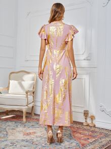 SHEIN Vestido bajo con fruncido con estampado de hojas - Rosa - Ver 2