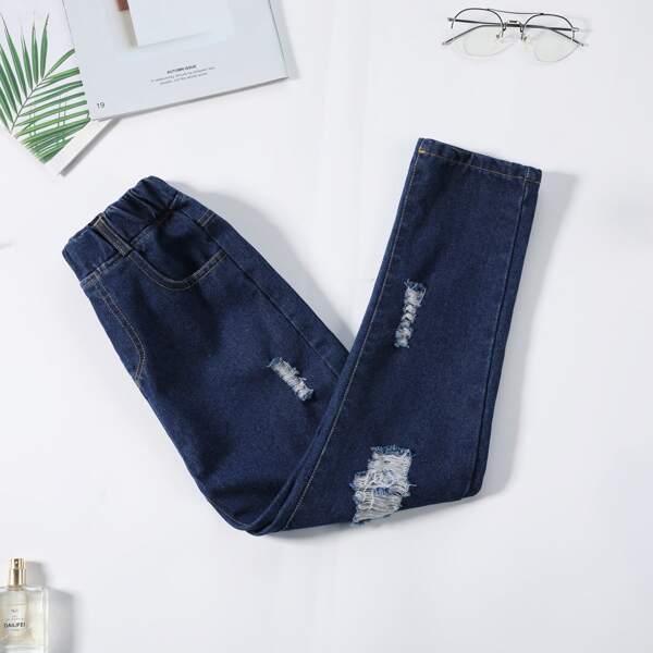 

Toddler Girls Ripped Washed Jeans, Dark wash