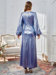 SHEIN Vestido de manga obispo con diamante de imitación con diseño - Azul - Ver 2