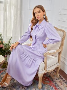 SHEIN 領帶領帶燈籠袖襯衫式洋裝