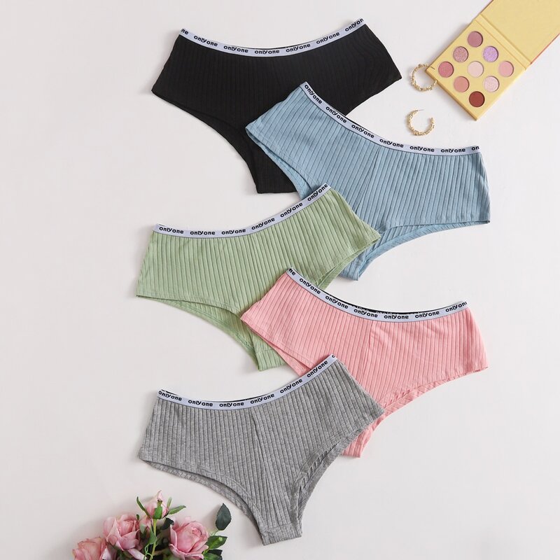 

5pack Plus Letter Tape Rib Panty Set, Multicolor