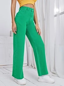 SHEIN Frenchy Solid Straight Leg Jeans Green - Green - View 1