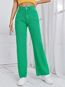 SHEIN Frenchy Solid Straight Leg Jeans Green - Green - View 2