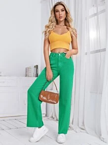 SHEIN Frenchy Solid Straight Leg Jeans Green - Green - View 3