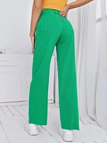 SHEIN Frenchy Solid Straight Leg Jeans Green - Green - View 4