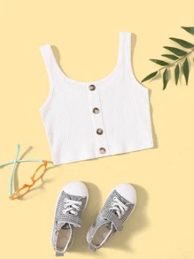 SHEIN Girls Buttoned Front Rib-knit Tank Top