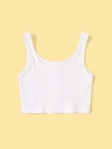 SHEIN Girls Buttoned Front Rib-knit Tank Top