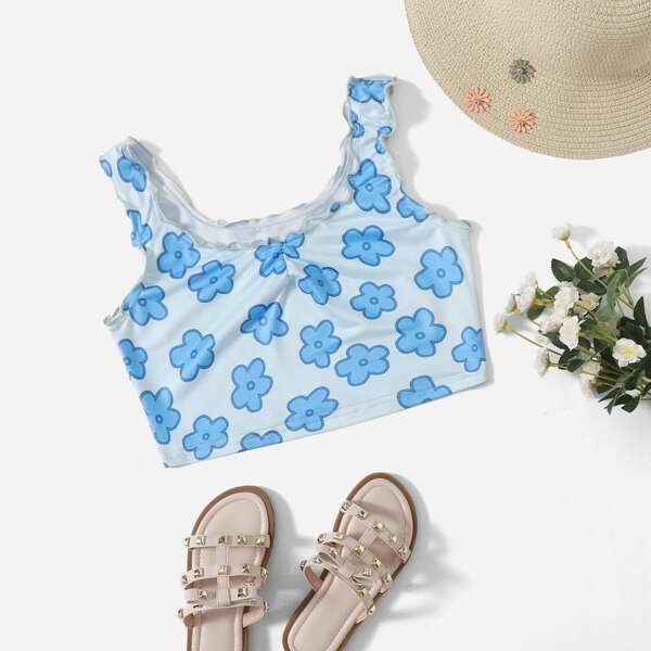 

Girls Ruched Detail Floral Tank Top, Blue