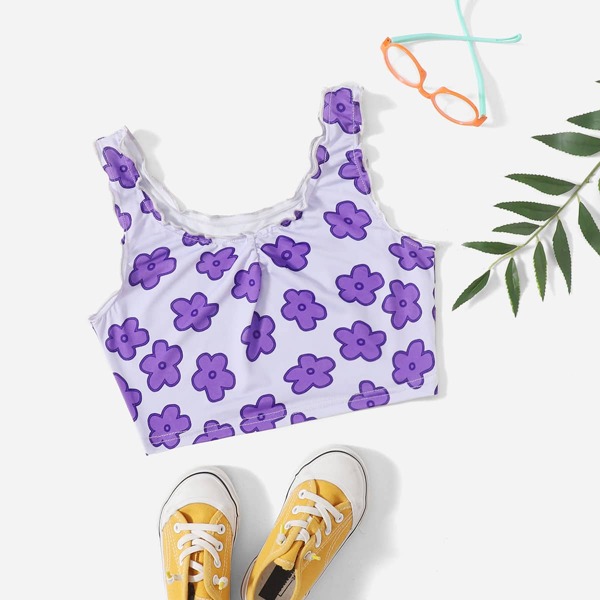 

Girls Ruched Detail Floral Tank Top, Purple