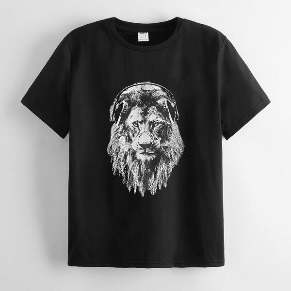

Boys Lion Print Tee, Black