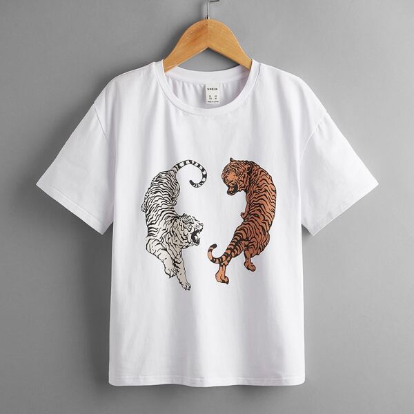 

Boys Tiger Print Tee, White