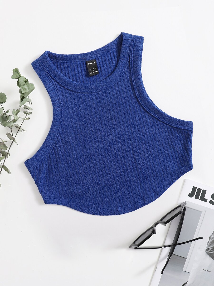 SHEIN EZwear 不對稱下擺背心上衣 - 藍色 - 查看 1