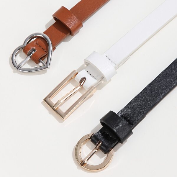 

3pcs Metal Buckle Belt, Multicolor