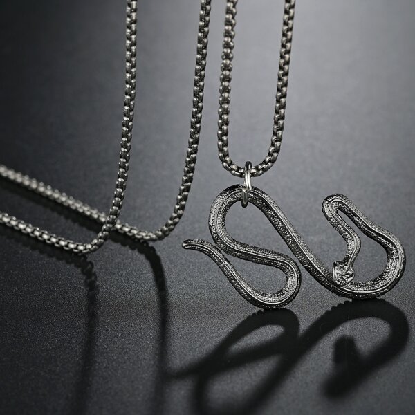 

Men Snake Pendant Necklace, Black