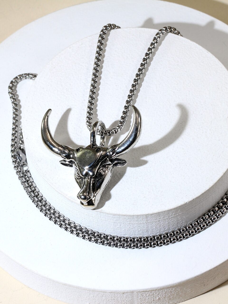 1pc Punk Hip-Hop Bull Head Pendant Stainless Steel Necklace, Men's Fashion Stainless Steel Necklace