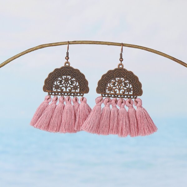 

Tassel Drop Earrings, Pink