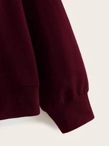 SHEIN EZwear Áo nỉ Dây kéo Slogan Burgundy Giải trí - Màu Đỏ Sâu - Xem 3