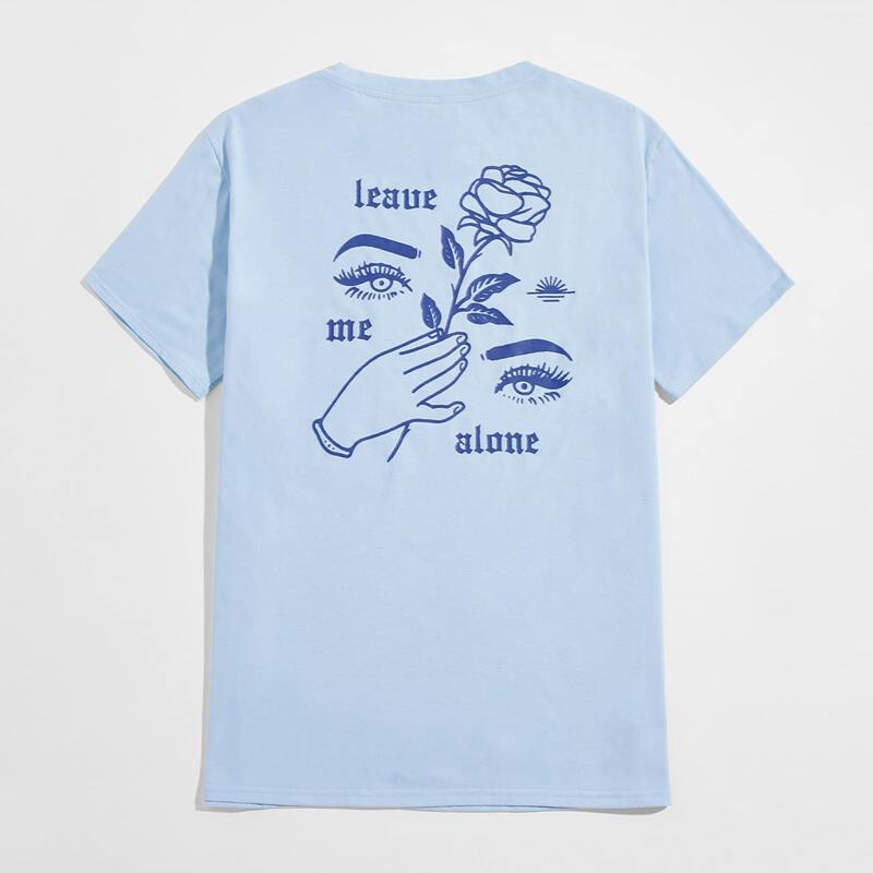 

Unisex Letter Floral & Eye Graphic Tee, Baby blue