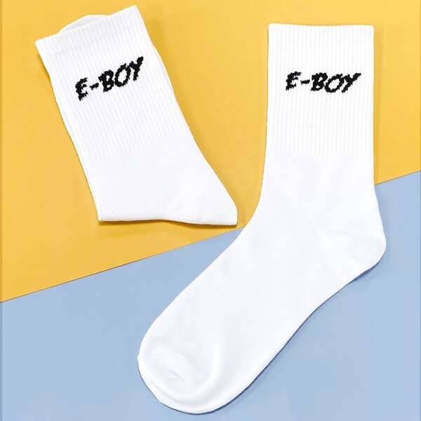 

Men Letter Graphic Crew Socks, White