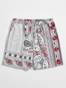 ROMWE MEN Street Life Shorts De Tirantes Estampados Con Estampado Paisley Para Hombres
