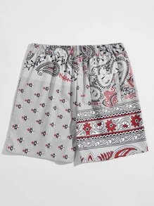 ROMWE MEN Street Life Shorts De Tirantes Estampados Con Estampado Paisley Para Hombres