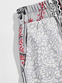 ROMWE MEN Street Life Shorts De Tirantes Estampados Con Estampado Paisley Para Hombres