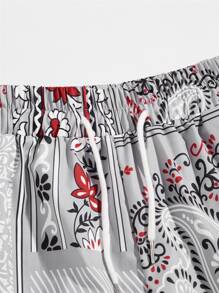 ROMWE MEN Street Life Shorts De Tirantes Estampados Con Estampado Paisley Para Hombres