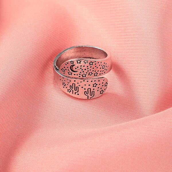 

Star Print Alloy Ring, Antique silver