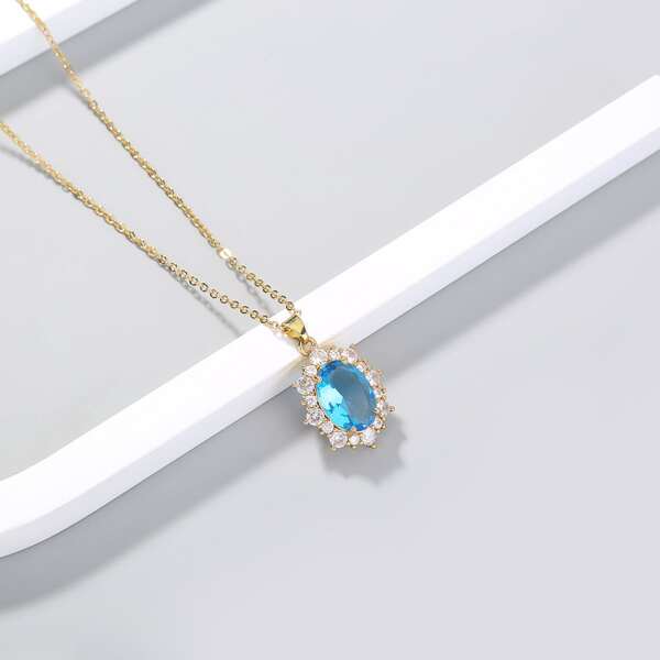 

Zircon Charm Necklace, Royal blue