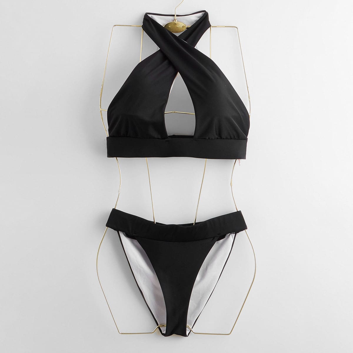 

Solid Cut Out Bikini Swimsuit, Black