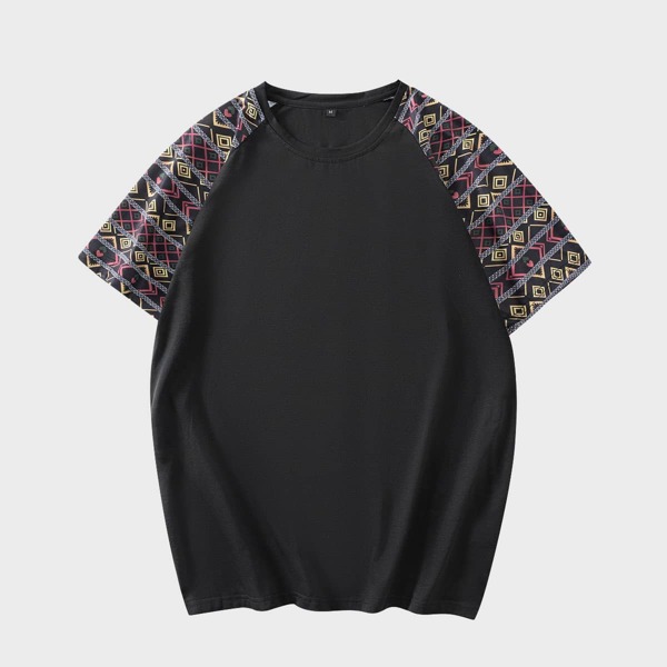 

Men Geo Print Raglan Sleeve Tee, Black
