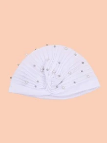Faux Faux Pearl Decor Head Wrap Bonnet Hair Bonnet Turban Hair Sleep Cap Sleep Bonnet - White - View 2