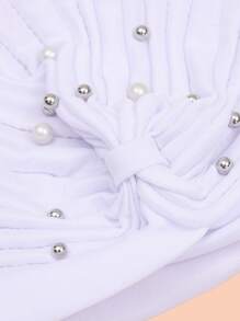 Faux Faux Pearl Decor Head Wrap Bonnet Hair Bonnet Turban Hair Sleep Cap Sleep Bonnet - White - View 3