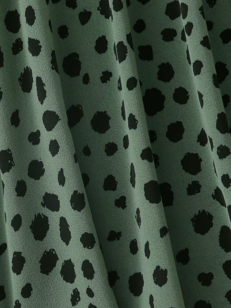 SHEIN LUNE Dalmatian Print Flared Midi Skirt - Dark Green - View 4