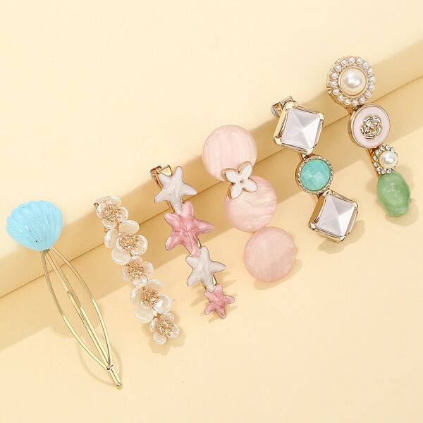 

6pcs Flower & Star Decor Hair Clip, Multicolor