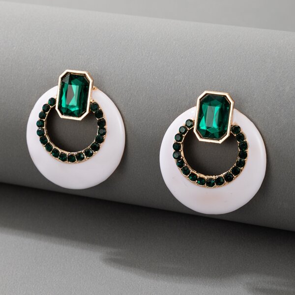 

Gemstone Decor Round Earrings, White