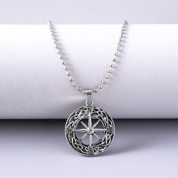 

Men Round Pendant Necklace, Silver