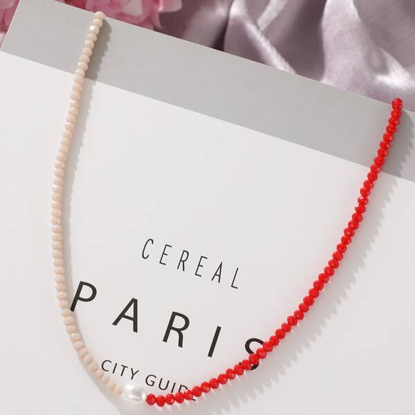 

Simple Beaded Necklace, Red