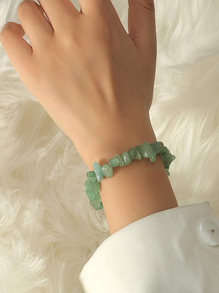 1pc Natural Stone Beaded Bracelet, Suitable For Women To Wear On Vacation, Parties And Daily Life - Green - View 1