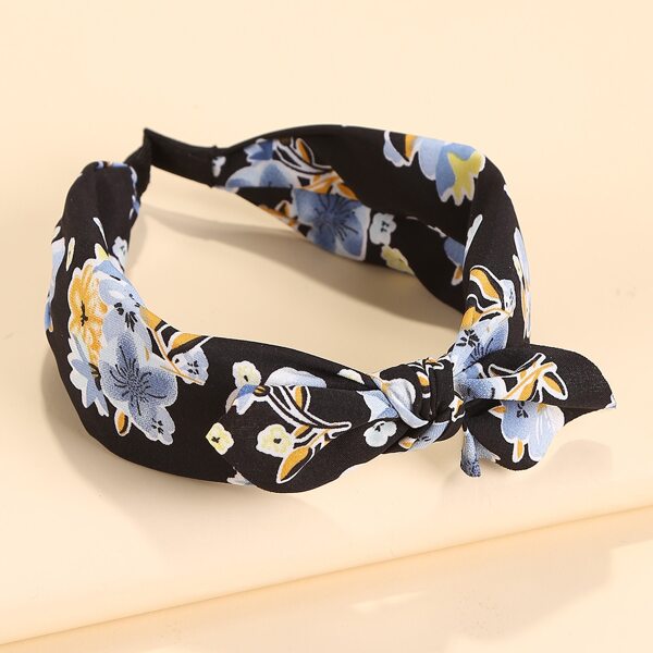 

Bow Decor Flower Print Headband, Black