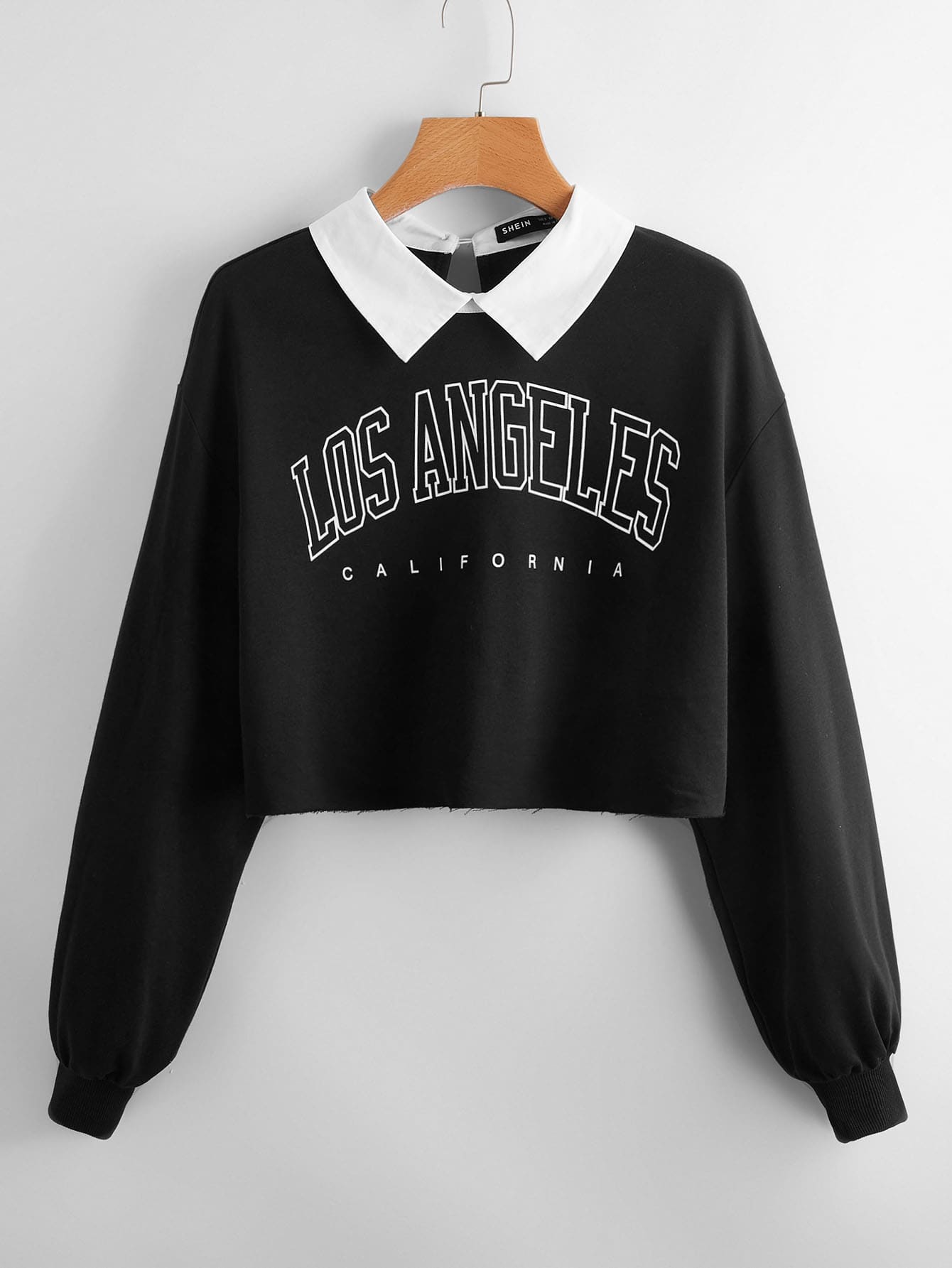 SHEIN Pullover de cuello en contraste con estampado de letra corto | Moda  de Mujer | SHEIN México