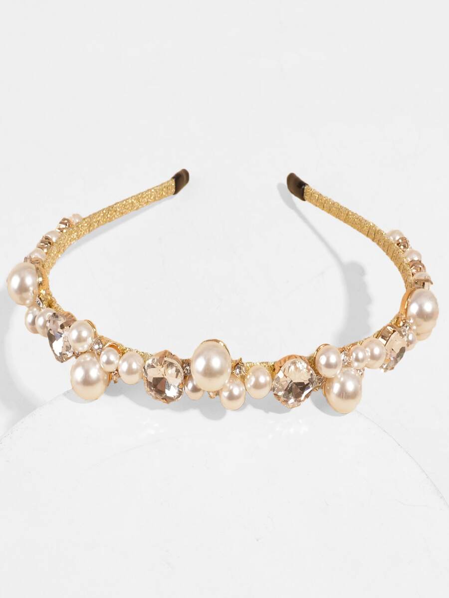 Faux Pearl Decor Headband Hair Band Hair Hoop - Gold - View 1