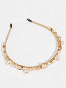 Faux Pearl Decor Headband Hair Band Hair Hoop - Gold - View 2