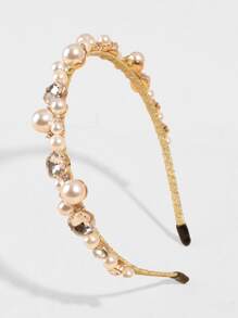 Faux Pearl Decor Headband Hair Band Hair Hoop - Gold - View 3