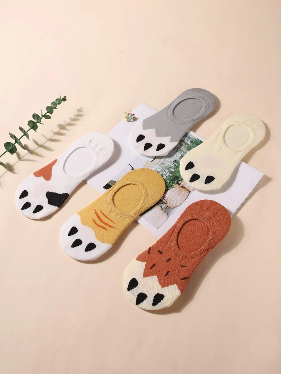 5 perechi de șosete cu grafică de desene animate, șosete invizibile - Multicolor - Vizualizare 1