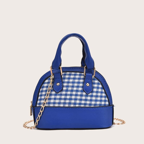 

Girls Gingham Dome Bag, Blue