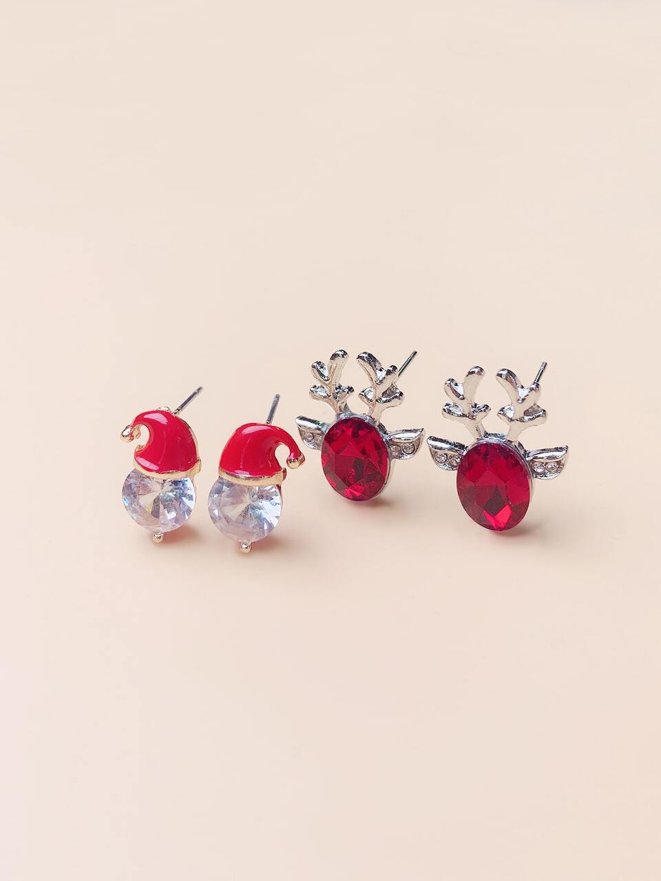 2pairs Rhinestone Decor Christmas Stud Earrings
