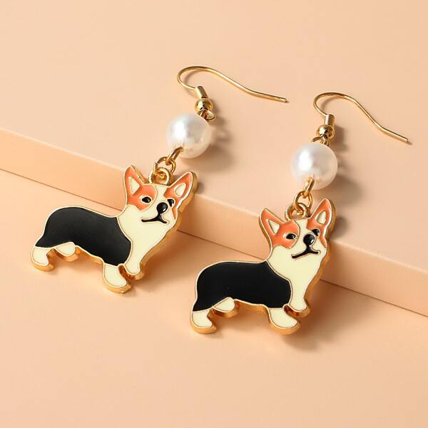 

Cartoon Dog Drop Earrings, Multicolor